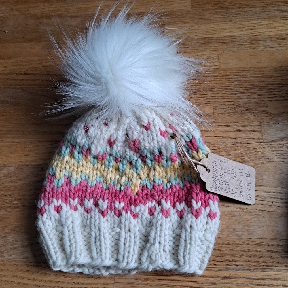 Hand knit Girls Beanie - Picture 2 of 4